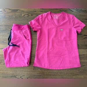 Figs Bright Pink Scrub Set